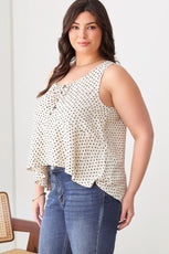 Plus Size All Over Print Front Crop Tiered Ruffle Hemline Front Button Tops