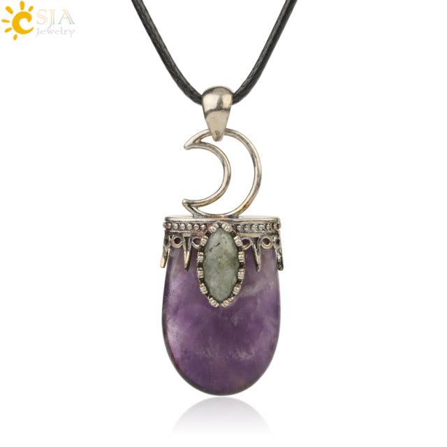 Natural Stone Crystal Antique Pendant Necklace - Puritific