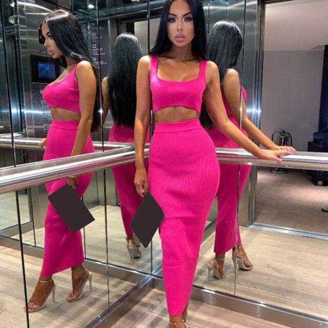 Neon Color Sexy Ribbed Dress Set - Puritific