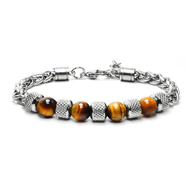 New Men's Adjustable Natural Stone Bead Stainless Steel Bracelet - Puritific