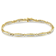 14K Yellow Gold 2.0 Cttw Round Brilliant-Cut & Baguette Cut Diamond Bezel and Tapered Link 7