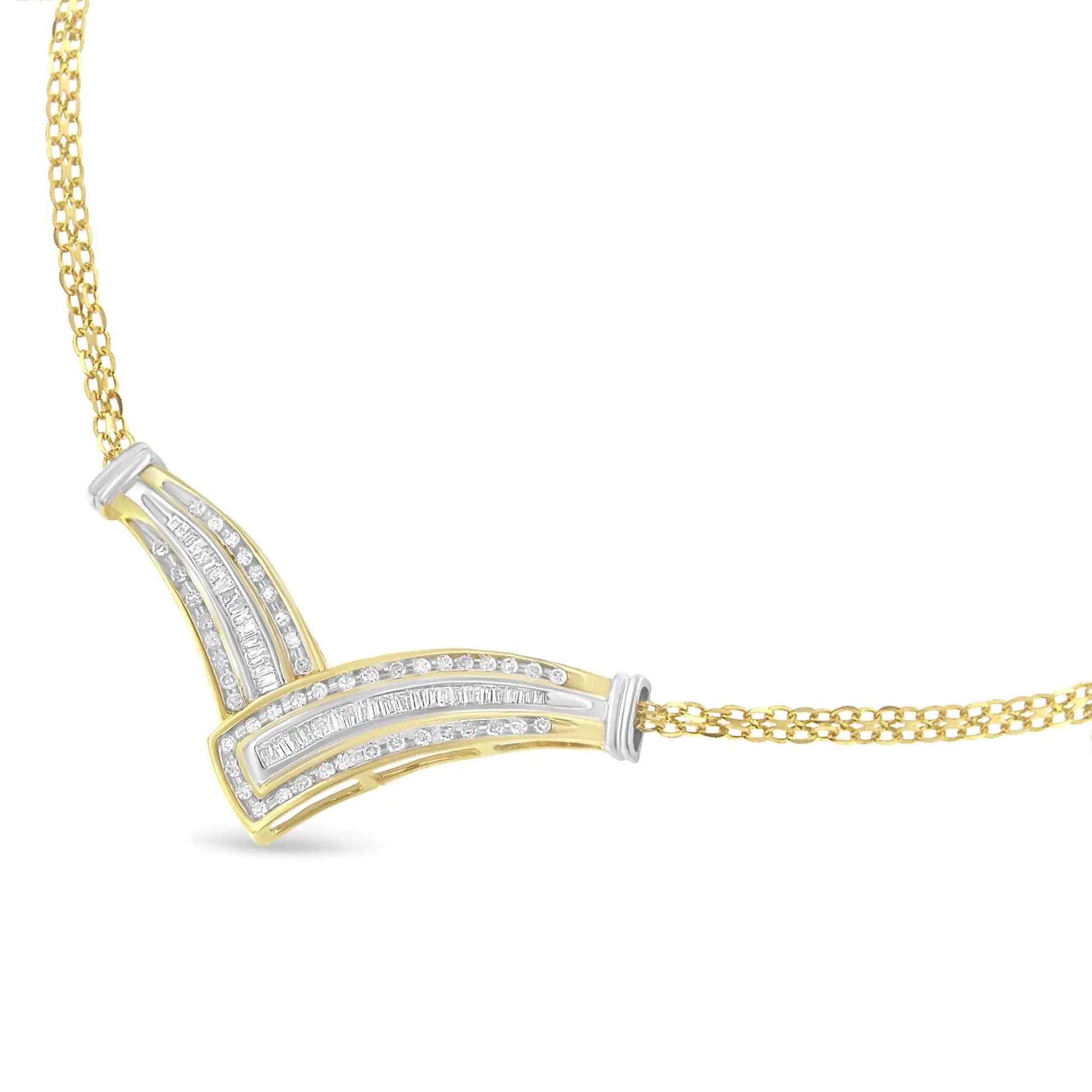 14K Yellow Gold 1/2 cttw Diamond V-Shape Pendant Necklace (I-J, I1-I2) - Puritific