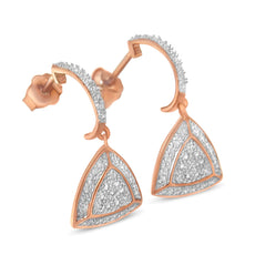 Rose Gold Plated Sterling Silver Round Cut Diamond Fashion Dangle Earrings (0.03 cttw, H-I Color, I2-I3 Clarity) - Puritific