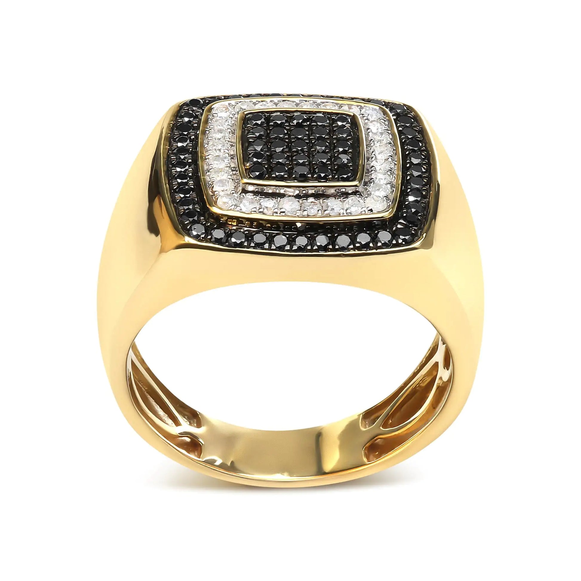 Men's 14K Yellow Gold Plated .925 Sterling Silver 3/4 Cttw White and Black Diamond Ring Band (Treated Black, I-J Color, I2-I3 Clarity) - Puritific