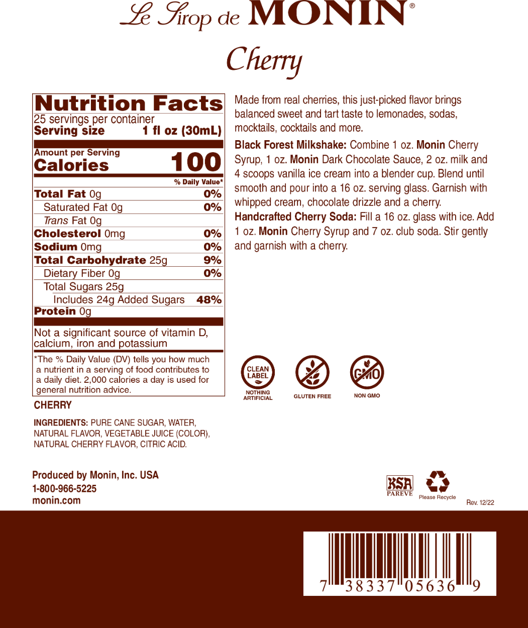 Cherry - Monin - Premium Syrups and Flavourings - 4 x 1 L per case-1