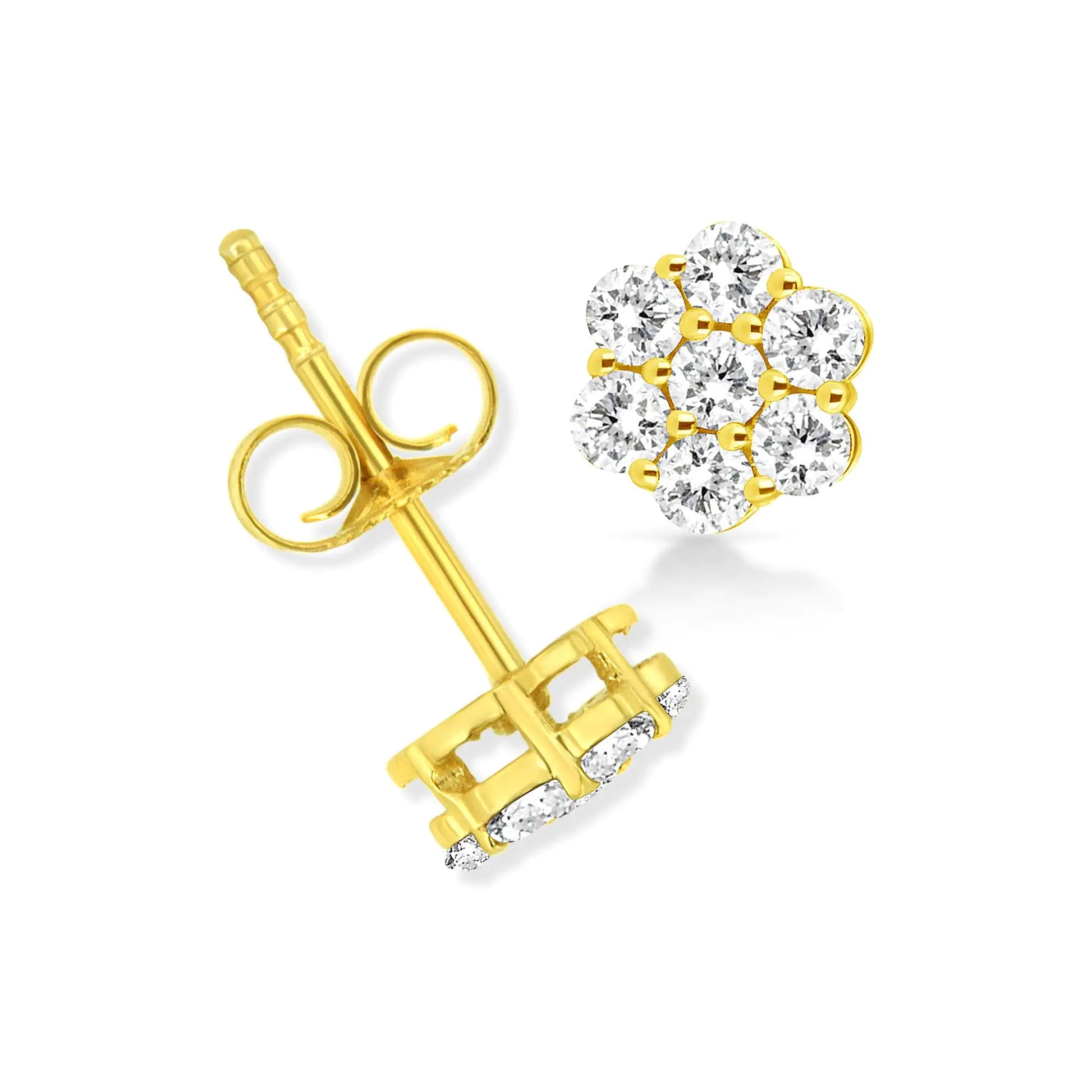 14K Yellow Gold 1/2 Cttw Brilliant Round Cut Diamond Floral Cluster Stud Earrings with Pushbacks (J-K Color, VS2-SI1 Clarity) - Puritific