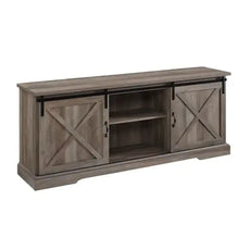 Farmhouse Sliding X Barn Door TV Stand For Grey Wash