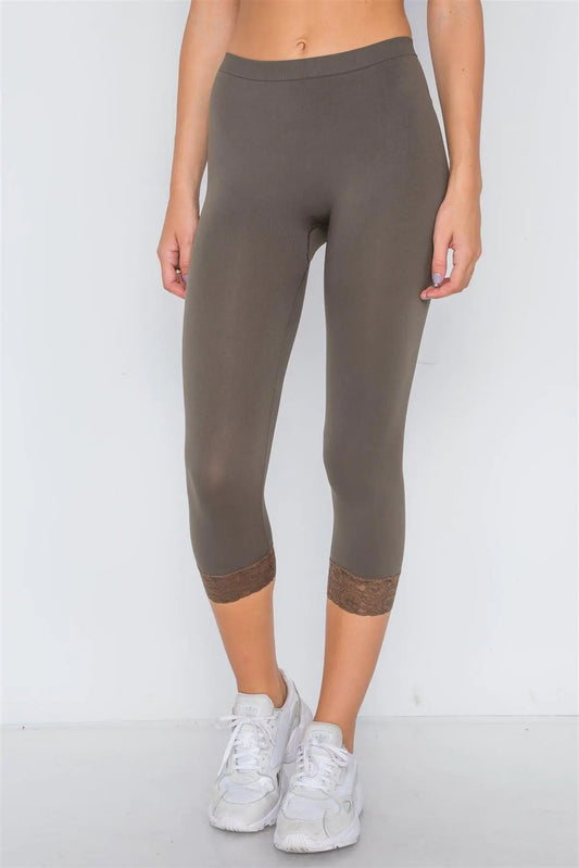 Olive Sports Yoga Seamless Stretchy Leggings with Lace Detail /3-3