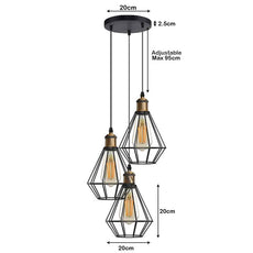 Black Wire Cage Cluster Hanging Light Diamond Shape ~5146-3