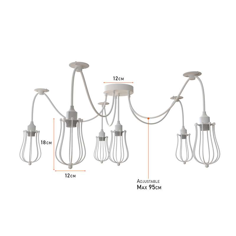 6 Way Spider Light E27 Pendant Light Adjustable Cable With Swag Hook~5083-4