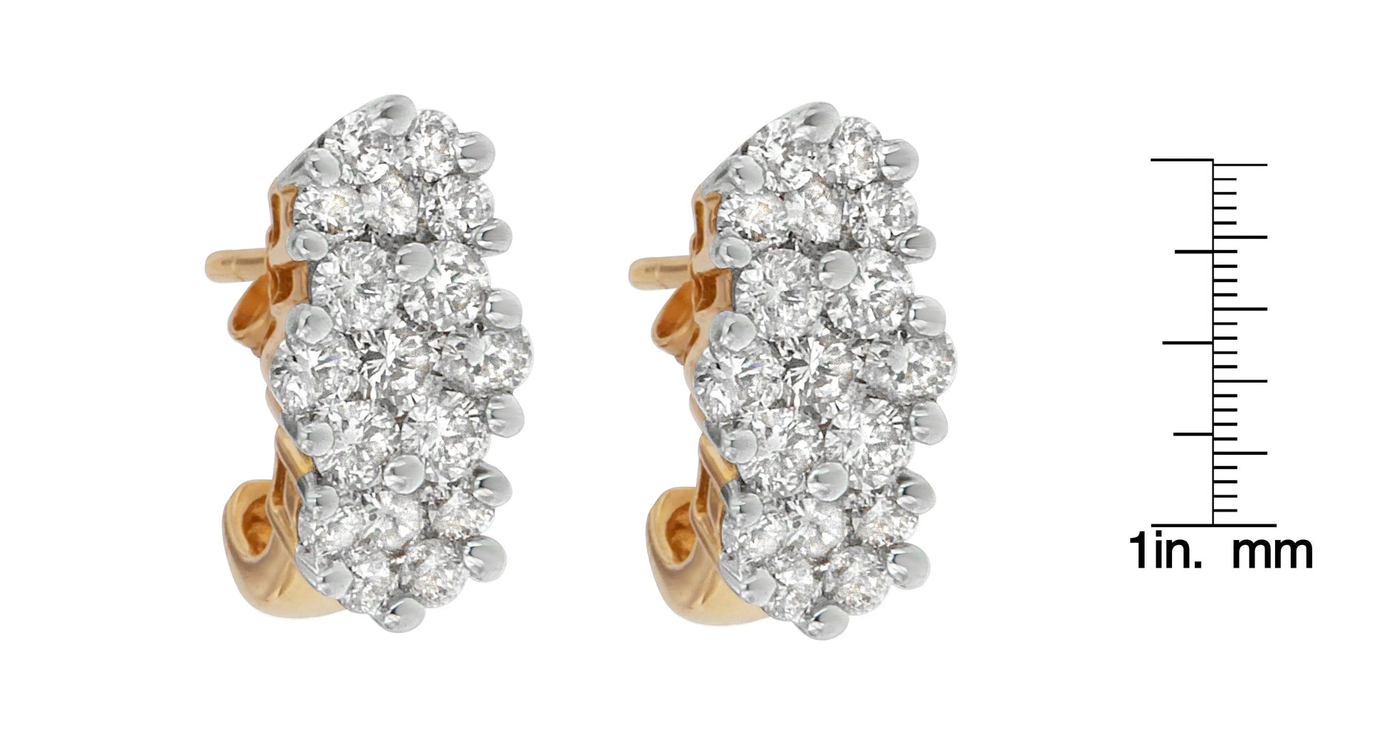 14K Yellow Gold 2 1/20 cttw Round Cut Diamond Cluster Earrings (I-J, I1-I2) - Puritific