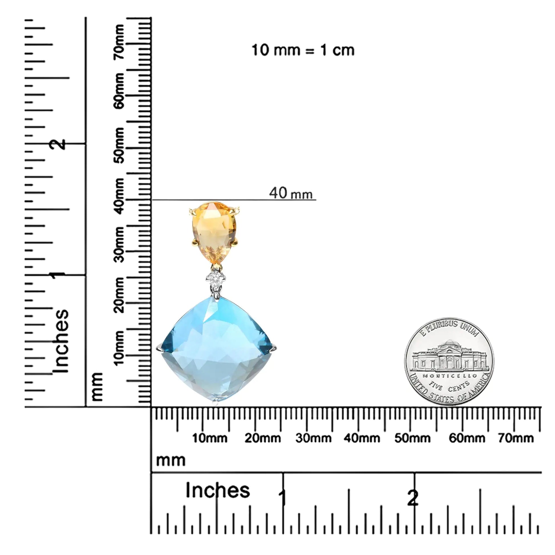 18K White and Yellow Gold Diamond Accent and Pear Cut Lemon Quartz and Cushion Cut London Blue Topaz Gemstone Dangle Drop 18" Pendant Necklace (G-H Color, SI1-SI2 Clarity) - Puritific