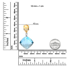 18K White and Yellow Gold Diamond Accent and Pear Cut Lemon Quartz and Cushion Cut London Blue Topaz Gemstone Dangle Drop 18