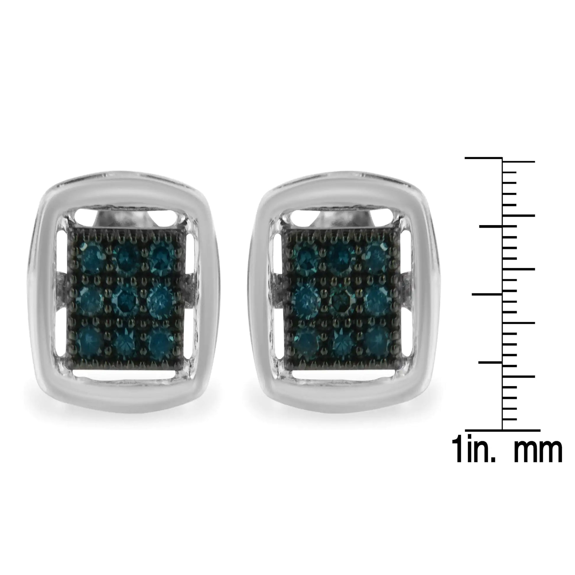 Sterling Silver Rose Cut Treated Blue Diamond Square Stud Earring (0.25 cttw, Blue Color, I2-I3 Clarity) - Puritific