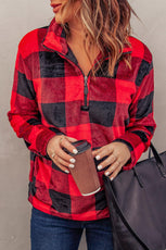 Plaid Print 1/4 Collar Sweatshirt - Puritific