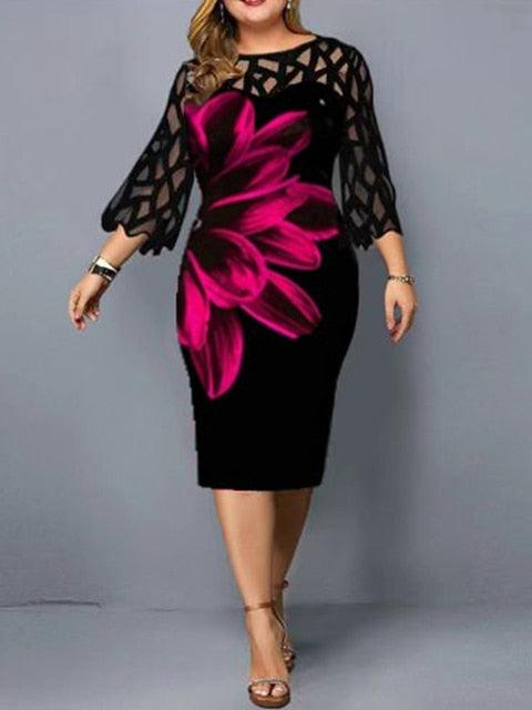 Plus Size Elegant Print Pencil Dress - Puritific