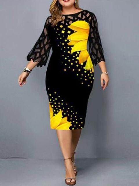 Plus Size Elegant Print Pencil Dress - Puritific