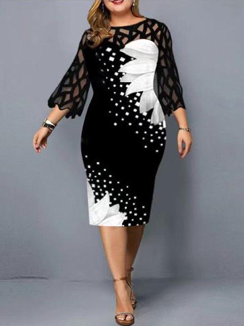 Plus Size Elegant Print Pencil Dress - Puritific