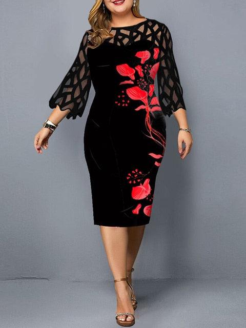 Plus Size Elegant Print Pencil Dress - Puritific