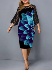 Plus Size Elegant Print Pencil Dress - Puritific