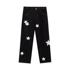 Pointed Star Embroidered Loose Jeans - Puritific