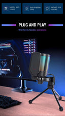 USB Condenser Gaming Microphone, for PC PS4 PS5 MAC with Pop Filter Shock Mount&Gain Control for Podcasts,Twitch,YouTube-3