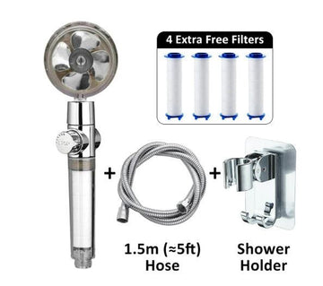 Silver Showerhead + 4 Filters + Hose + Holder