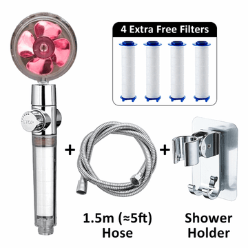 Red Showerhead + 4 Filters + Hose + Holder