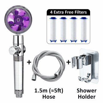 Purple Showerhead + 4 Filters + Hose + Holder