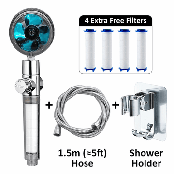 Blue Showerhead + 4 Filters + Hose + Holder