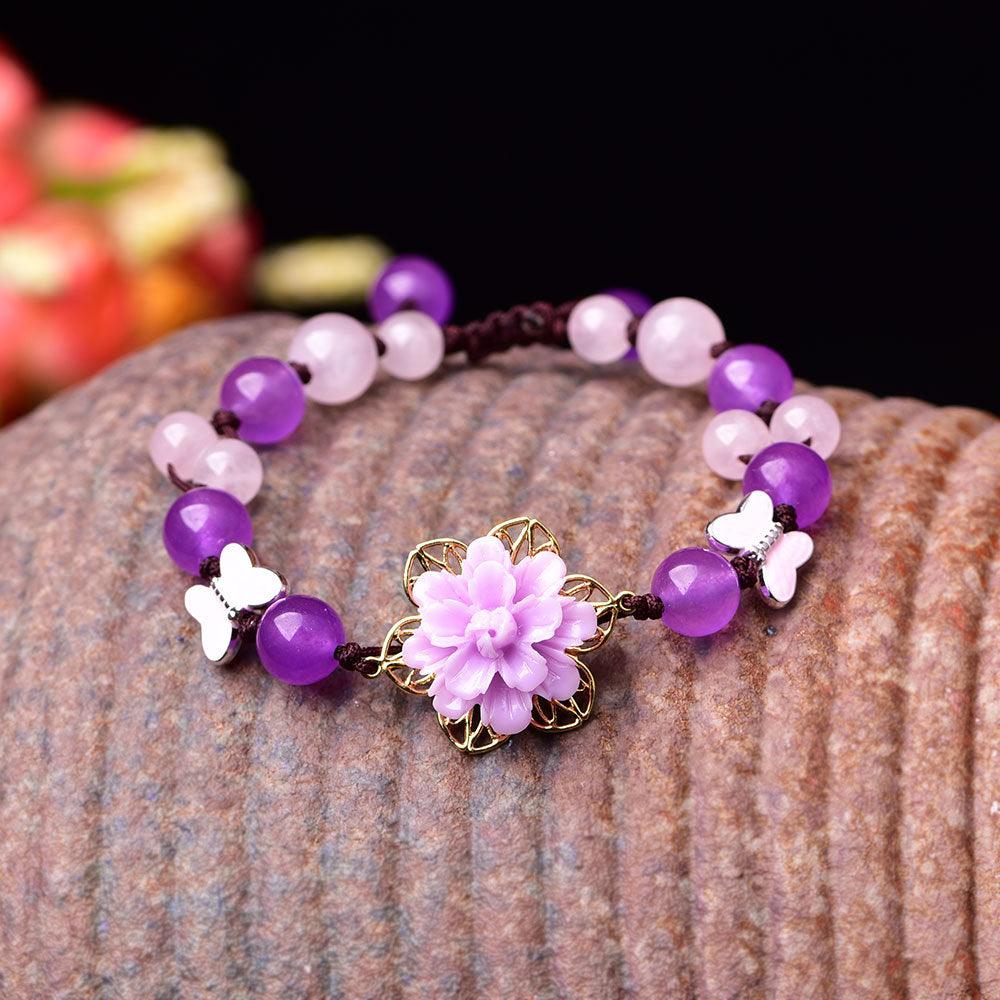 Purple Jade and Amethyst Lotus Healing Bracelet - Puritific