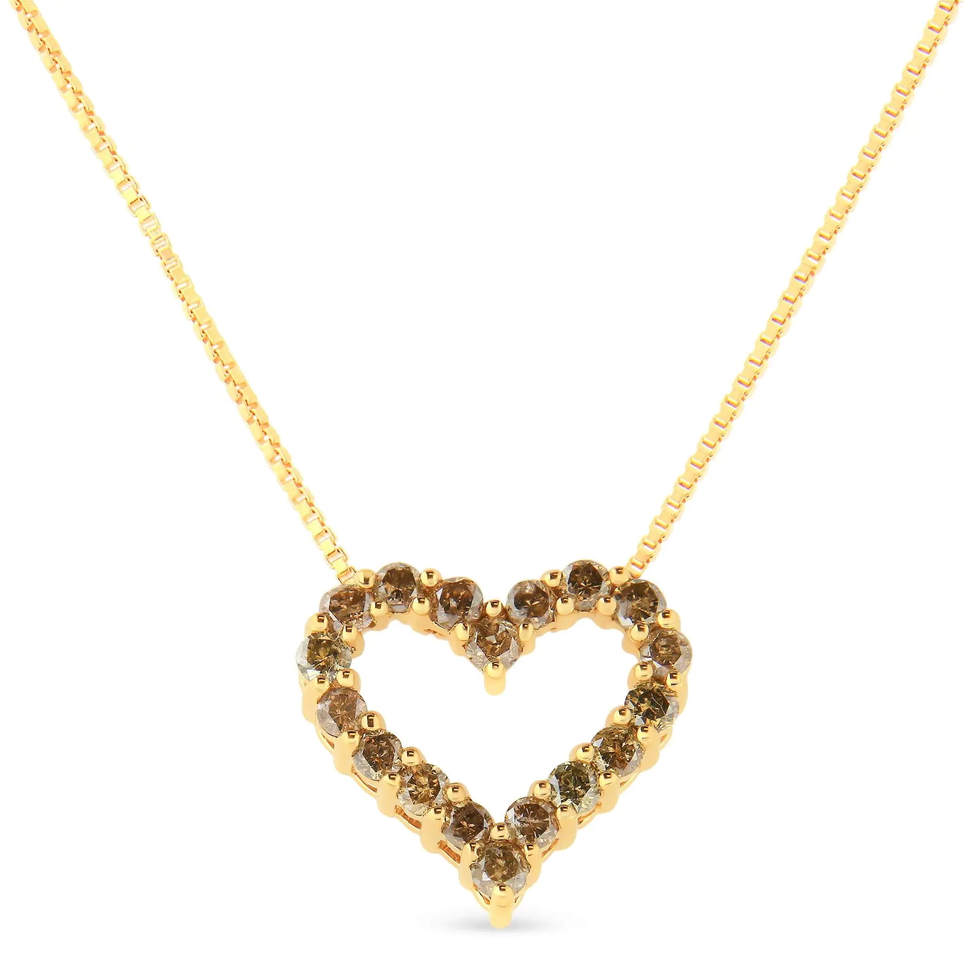 14K Yellow Gold Plated .925 Sterling Silver 1.0 Cttw Champagne Diamond Heart Pendant Necklace (K-L Color, I1-I2 Clarity) - 18" - Puritific