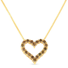 14K Yellow Gold Plated .925 Sterling Silver 1.0 Cttw Champagne Diamond Heart Pendant Necklace (K-L Color, I1-I2 Clarity) - 18