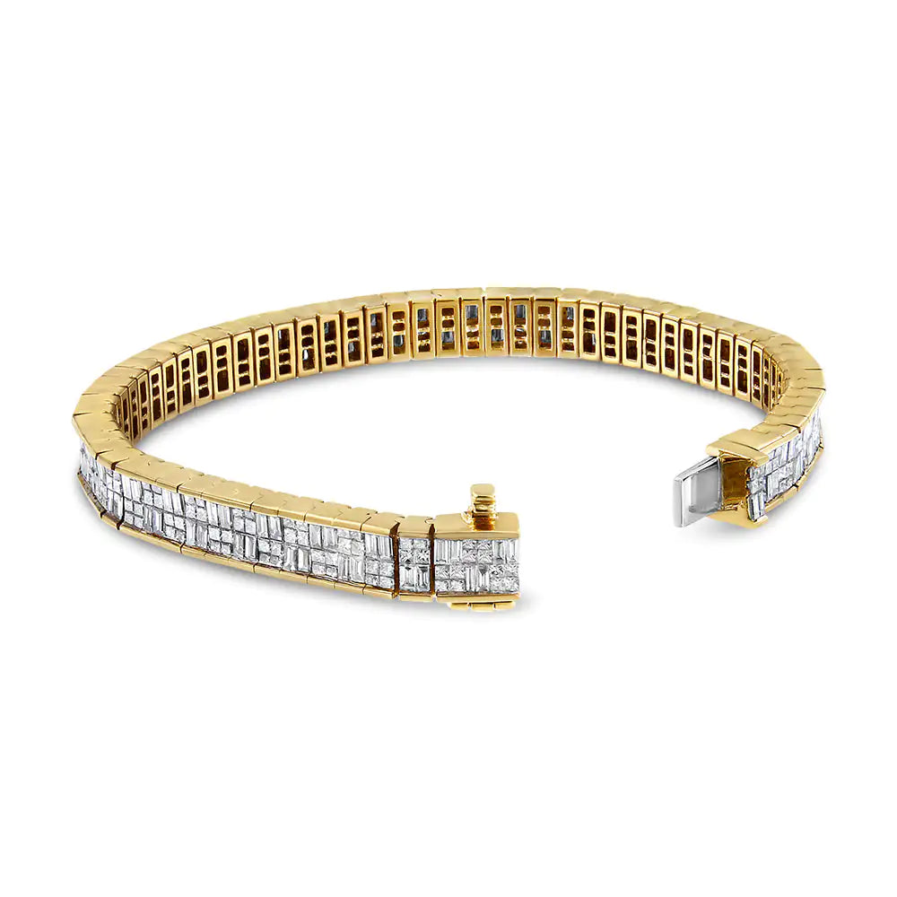 Classic 14K Yellow Gold Baguette and Princess Cut Diamond Eternity Bracelet (8 5/8 cttw, G-H Color, VS2-SI1 Clarity) - Puritific