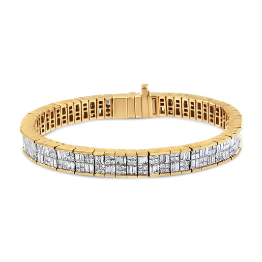 Classic 14K Yellow Gold Baguette and Princess Cut Diamond Eternity Bracelet (8 5/8 cttw, G-H Color, VS2-SI1 Clarity) - Puritific