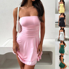 Y2K Tube-top Short Dress Summer Sexy Pleated Tight Dresses For Womens Clothing - Puritific