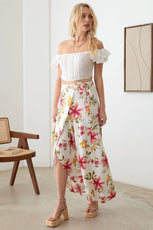 Boho Floral Side Tie Warp Maxi Skirt