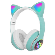 Qearfun Flash Light Cute Cat Ear Headphones Wireless with Mic Can close LED Kids Girl Stereo Phone Music Bluetooth Headset Gamer - Puritific