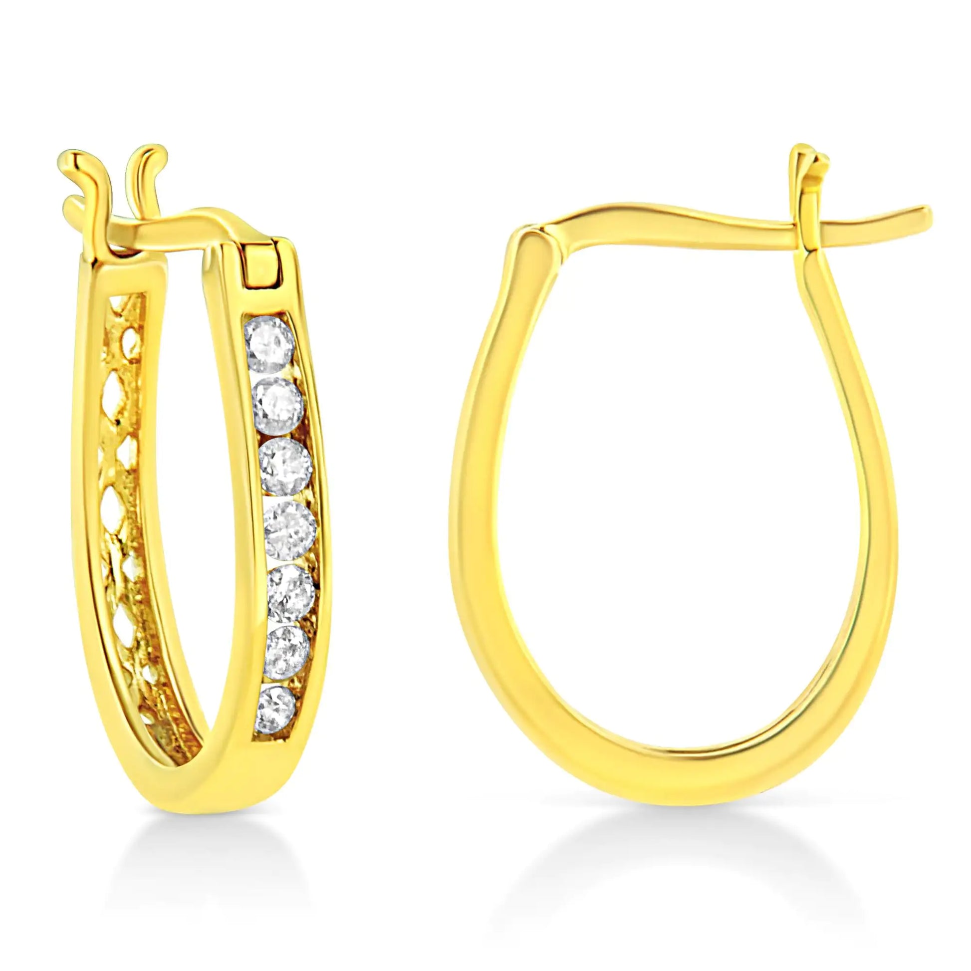 14K Yellow Gold Plated .925 Sterling Silver 1/4 Cttw Diamond Leverback 3/4" Inch Hoop Earrings (K-L Color, I2-I3 Clarity) - Puritific