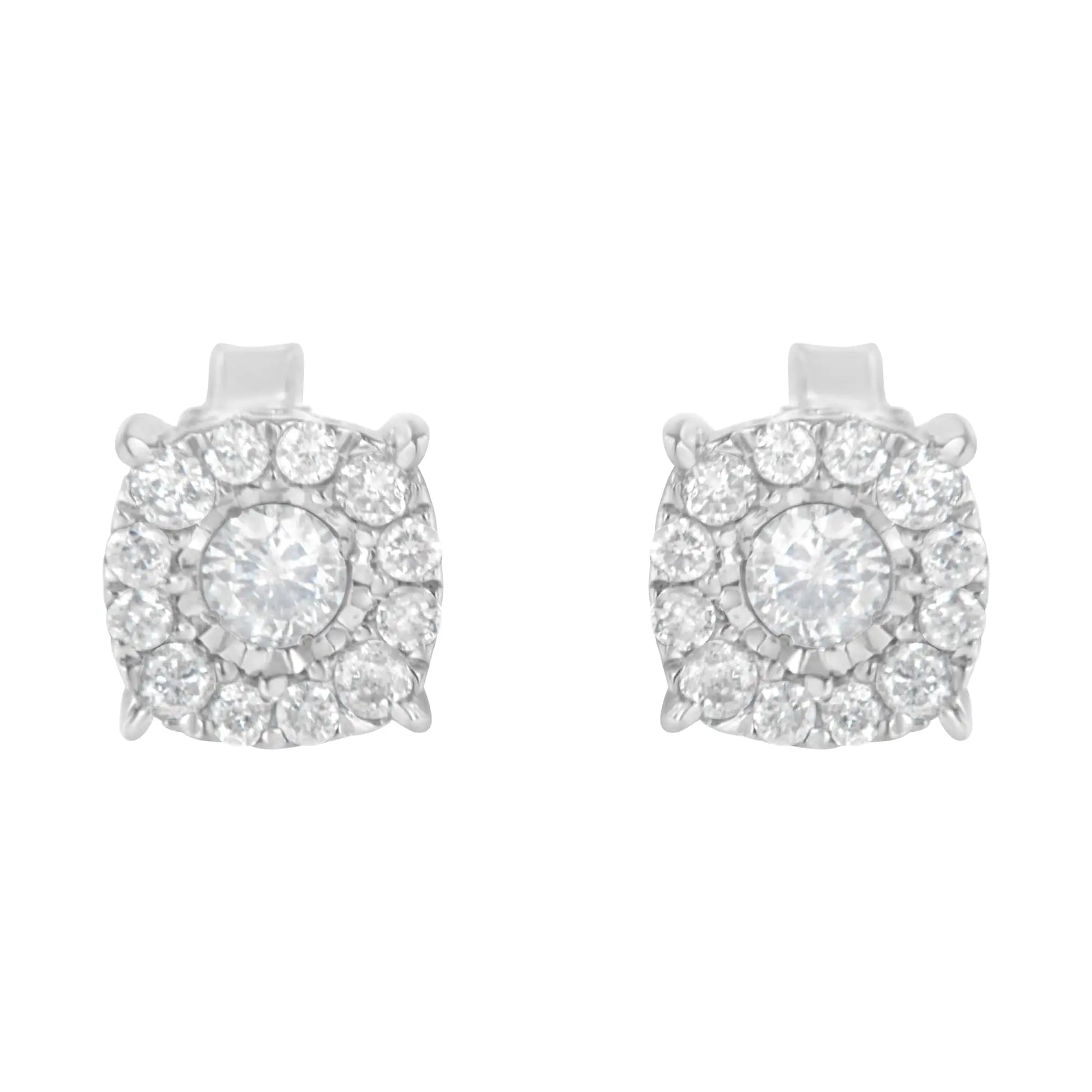 Sterling Silver Diamond Square Stud Earring (1/2 cttw, I-J Color, I2-I3 Clarity) - Puritific