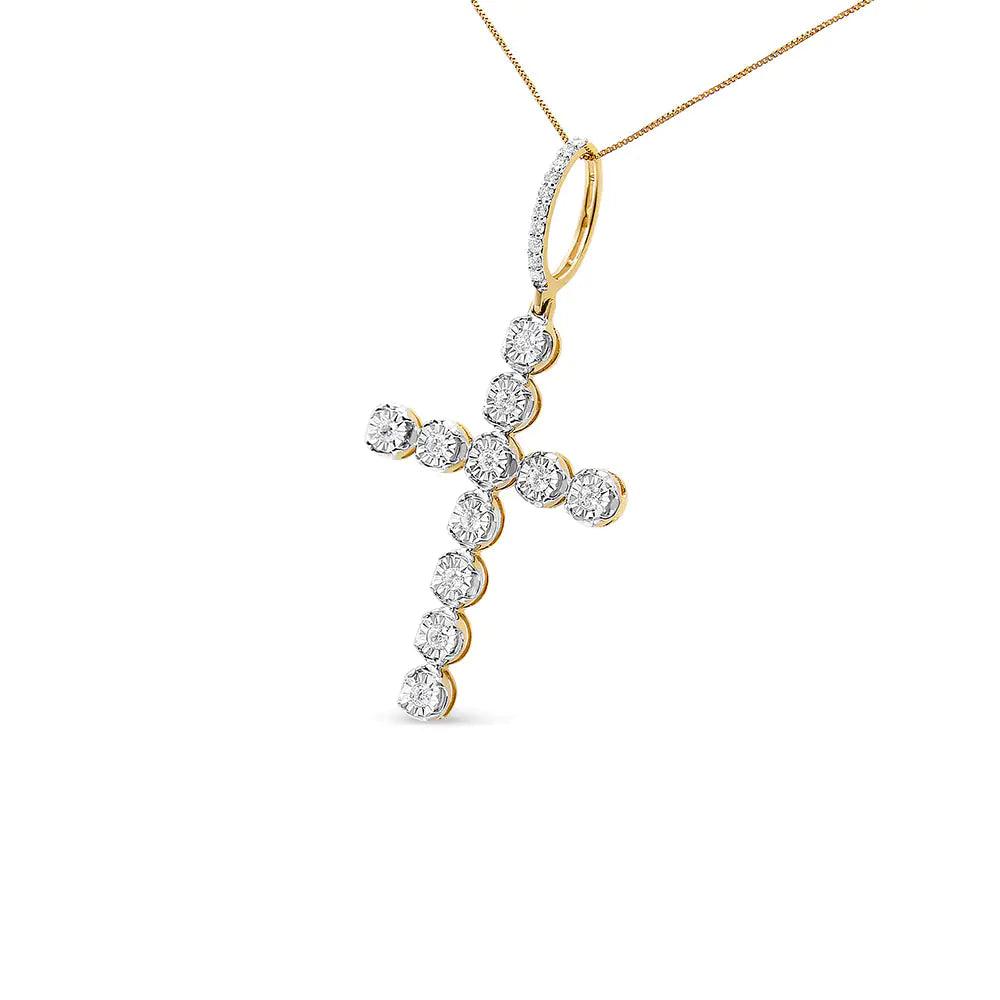 10K Yellow Gold 5/8 Cttw Miracle Set Round Diamond Circle Link Cross Pendant Necklace for Men (H-I Color, SI1-SI2 Clarity) - NO CHAIN INCLUDED - Puritific