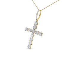 10K Yellow Gold 5/8 Cttw Miracle Set Round Diamond Circle Link Cross Pendant Necklace for Men (H-I Color, SI1-SI2 Clarity) - NO CHAIN INCLUDED - Puritific