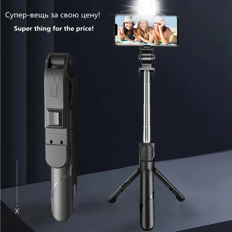 Wireless Selfie Stick Mini Tripod Extendable Monopod with fill light - Puritific