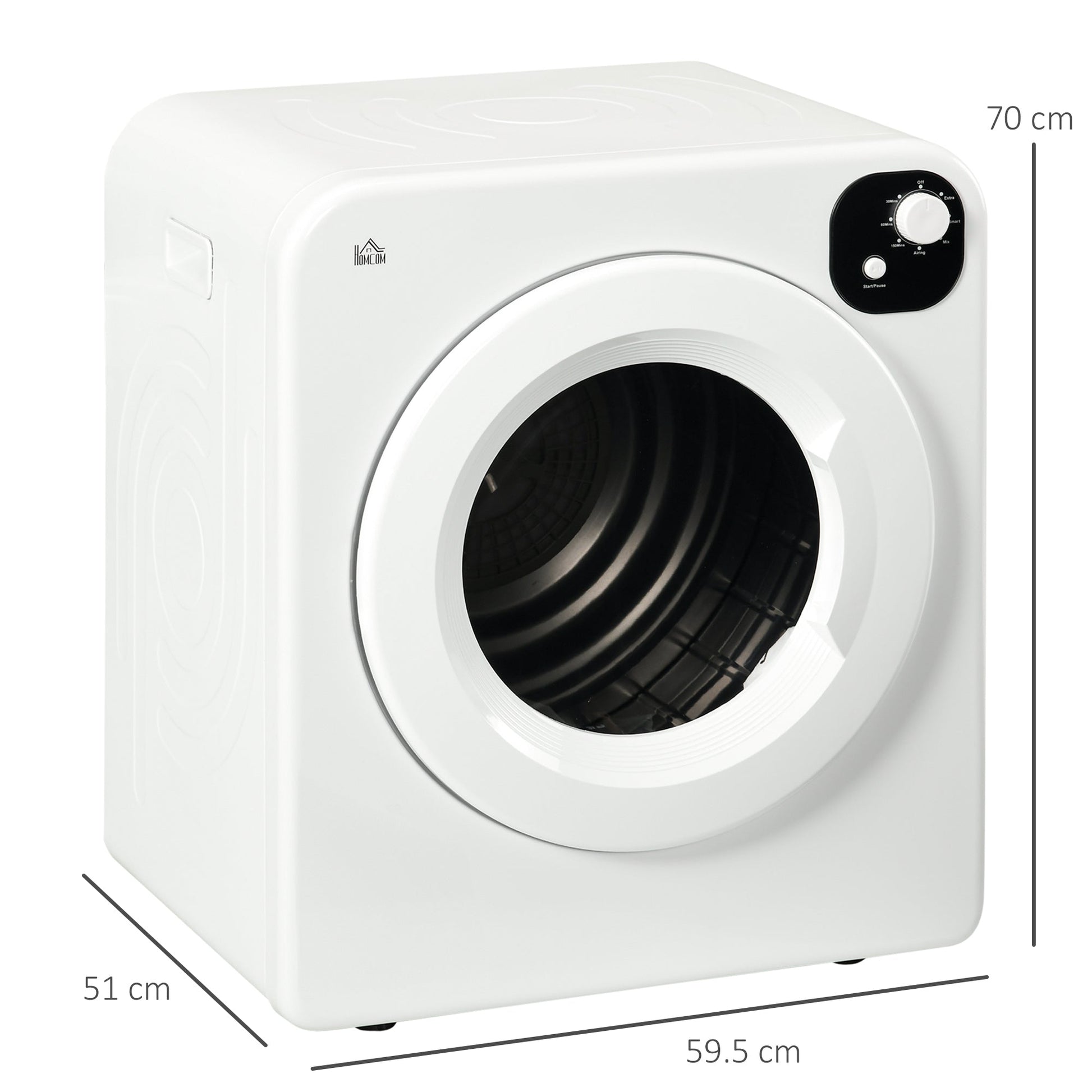 6kg Vented Tumble Dryer, Freestanding, Wall Mounted, Stackable, Portable Dryer with 7 Programmers, White-2