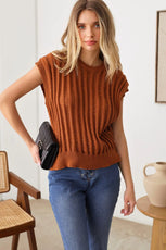 Oversize Sleeveless Ladder Stitch Ribbed Sweater Top