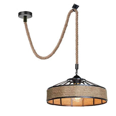 Vintage Industrial Chandelier Hemp Rope Iron Pendant Ceiling Light Retro Lamp~5071-2