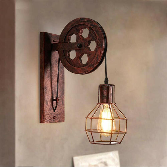 Wall Lamp Retro Wheel Light Rustic Vintage Pipe Industrial Steampunk Lighting~2231-0