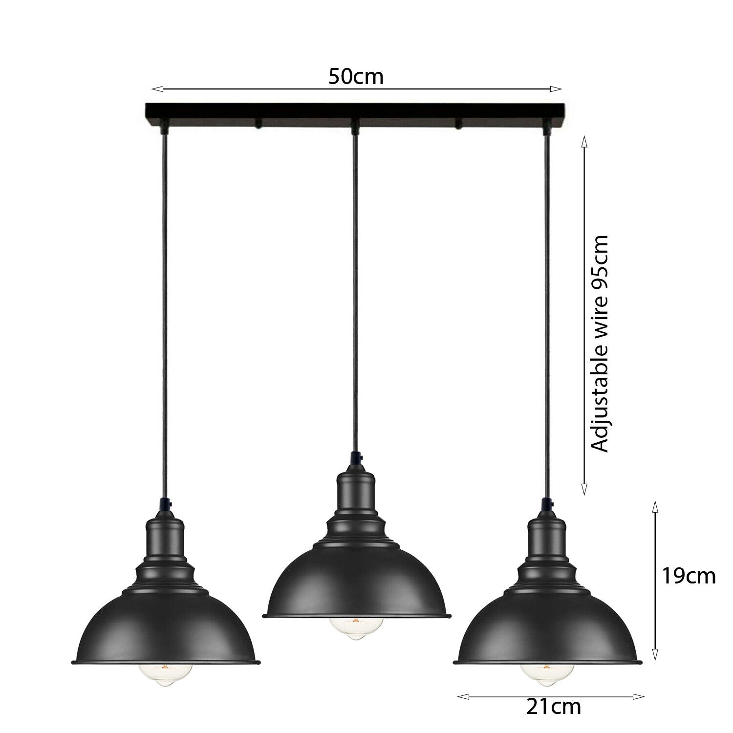 3 light Black Industrial Hanging Ceiling Pendant Lights~5264-2