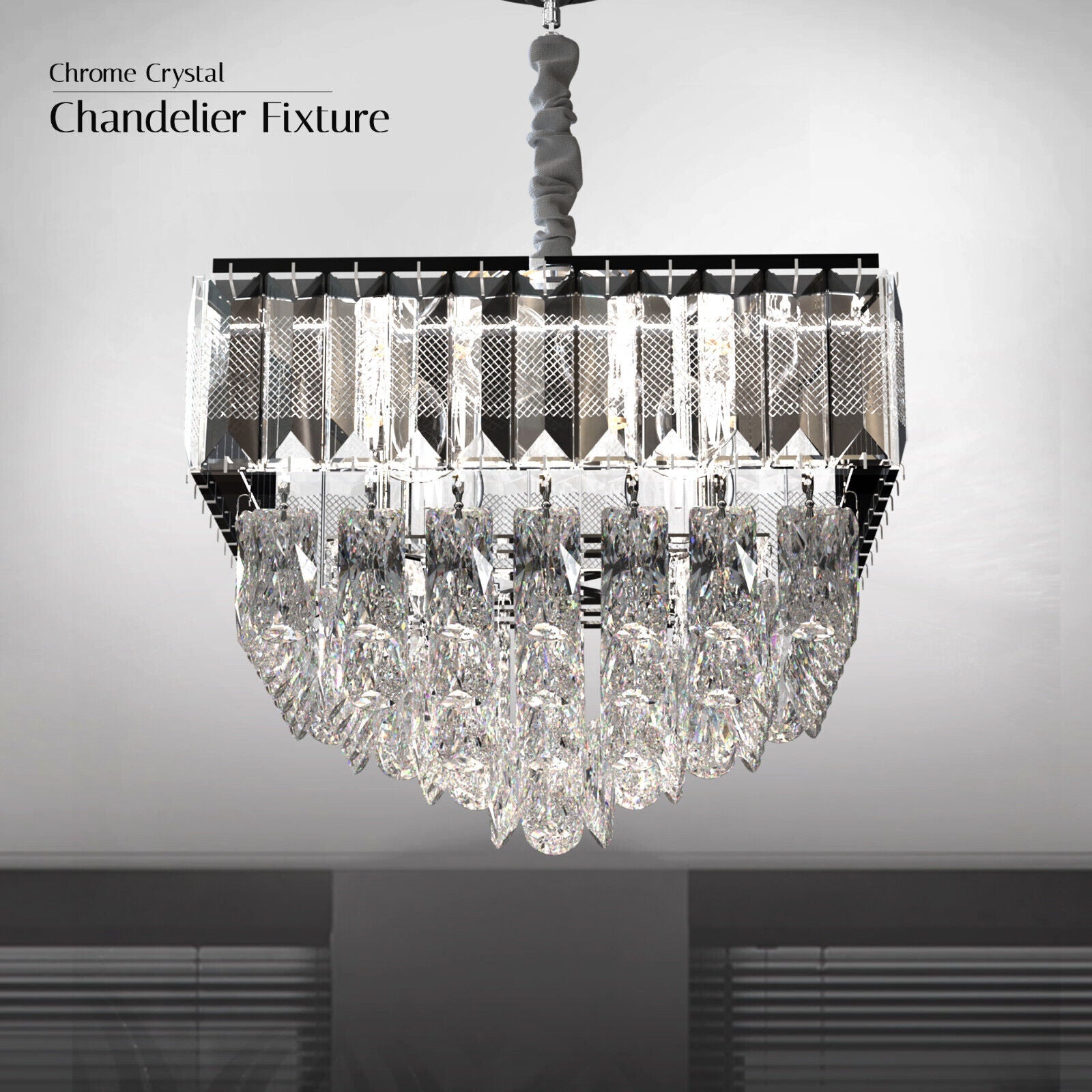 Clear Crystal Glass Rectangular Layer Chandelier Light Fixture~5006-0