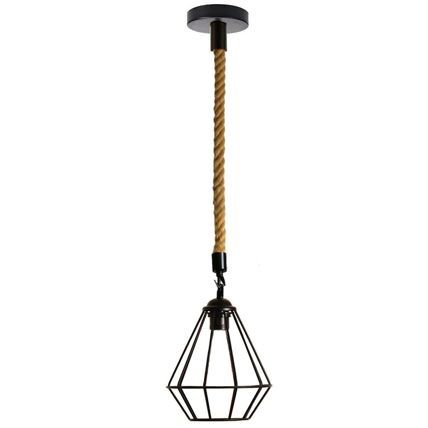 Vintgae E27 Industrial Pendant Retro Cage Edison Hemp Rope Ceiling Light Fixture~2026-5